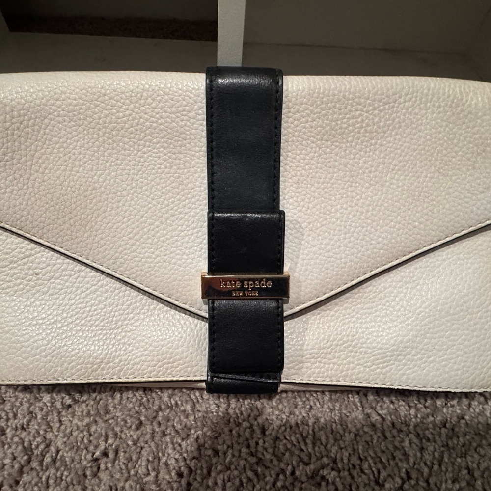 Kate Spade Cream and Black Leather Envelope Clutch